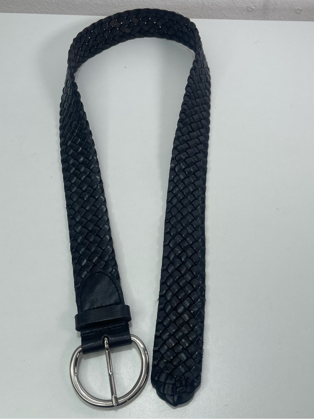 Talbots Braided Leather Belt Women's Small Solid Brass Buckle Black
